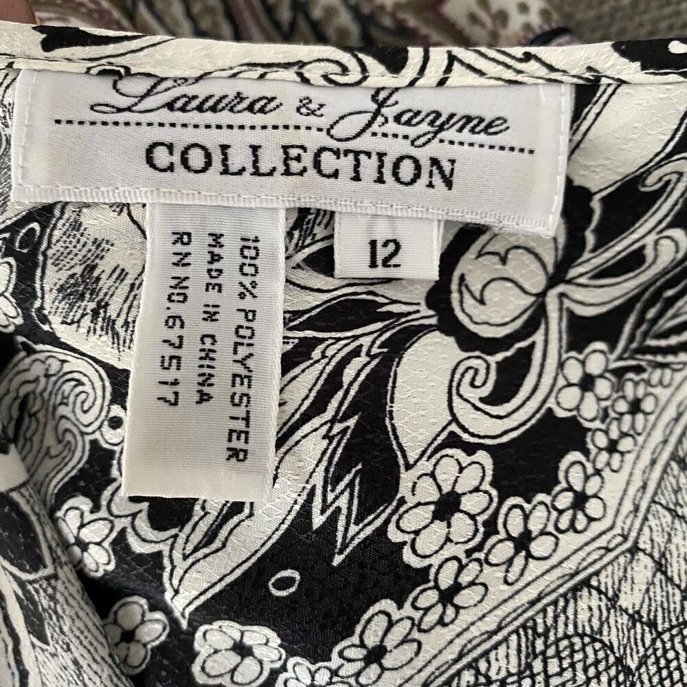 Vintage LAURA & JAYNE Button Up Blouse Secretary Paisley Black White Size 12 - Picture 10 of 12